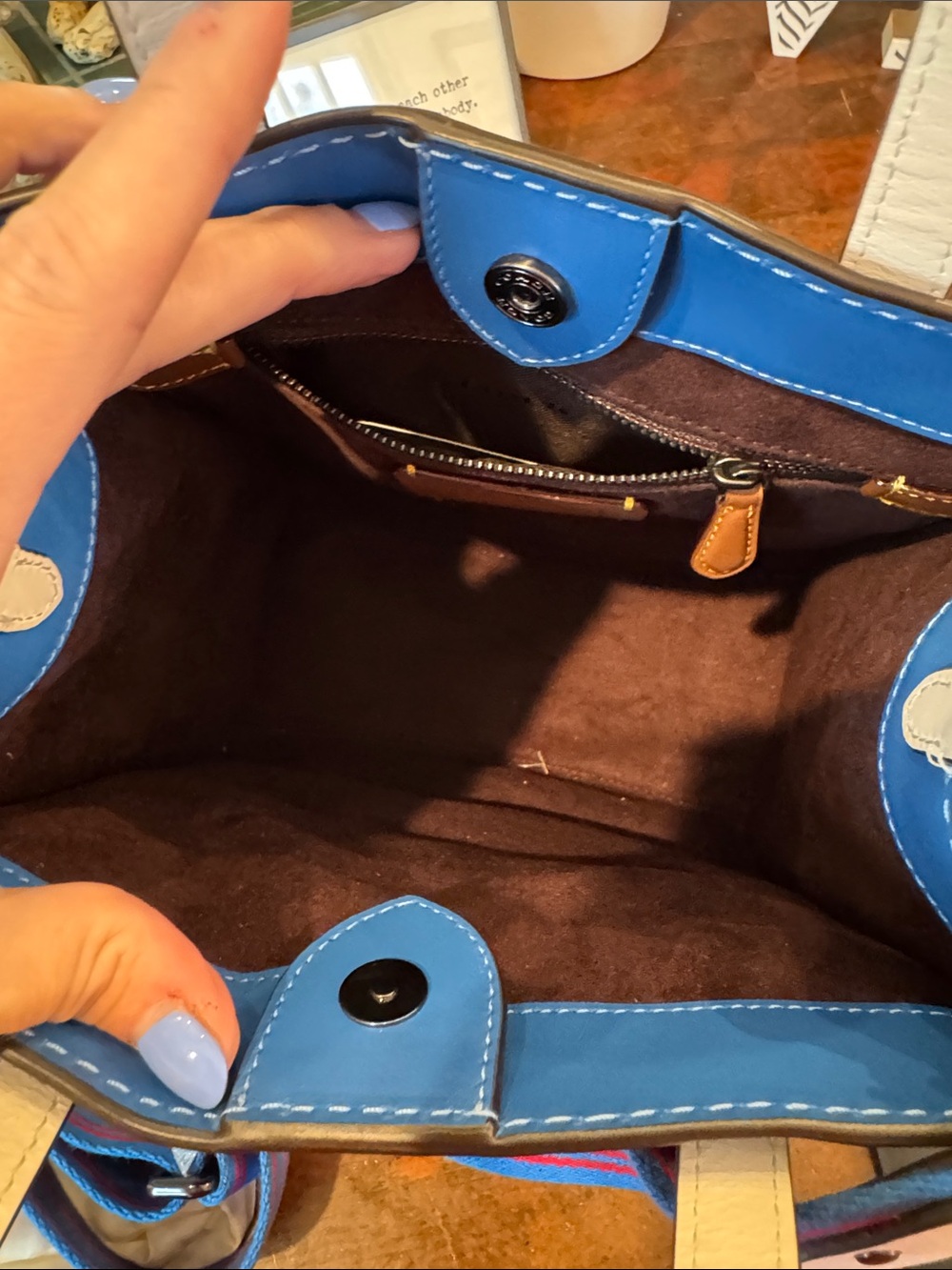 Coach Quilted Colorblock Small Tote in Red, Blue & White - Picture 13 of 14